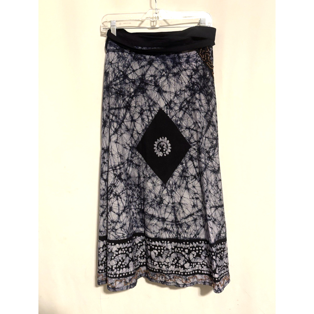 Soft Surroundings Wrap Skirt P XL Aline Full Blue Embellished Adjustable Boho